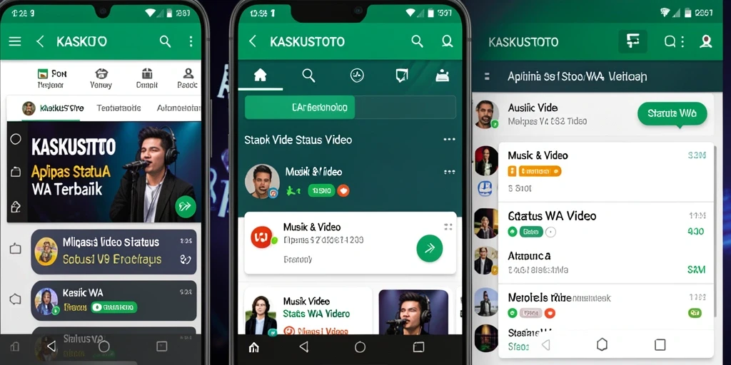 Antarmuka aplikasi KASKUSTOTO menampilkan berbagai video status WA yang menarik.