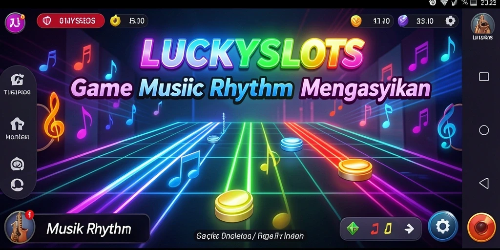 Tampilan antarmuka menarik LUCKYSLOTS dengan elemen Musik Rhythm.