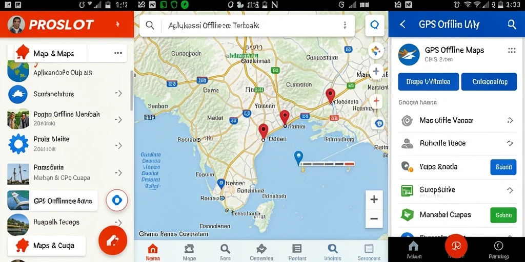 Antarmuka PROSLOT menunjukkan peta offline dan fitur cuaca yang interaktif.