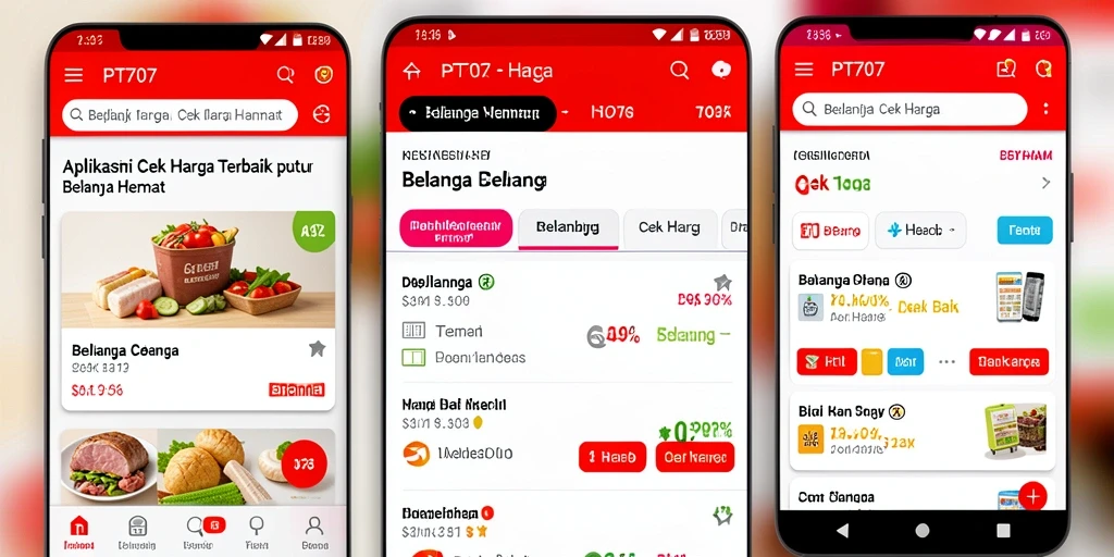 Antarmuka aplikasi PT707 menampilkan perbandingan harga yang jelas dan informatif.