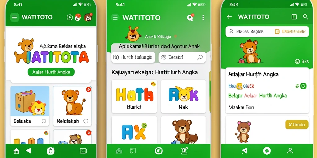 Antarmuka aplikasi WATITOTO untuk belajar huruf dan angka.