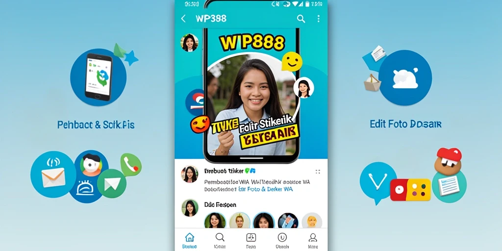 Antarmuka menarik aplikasi WP888 untuk membuat stiker WA.